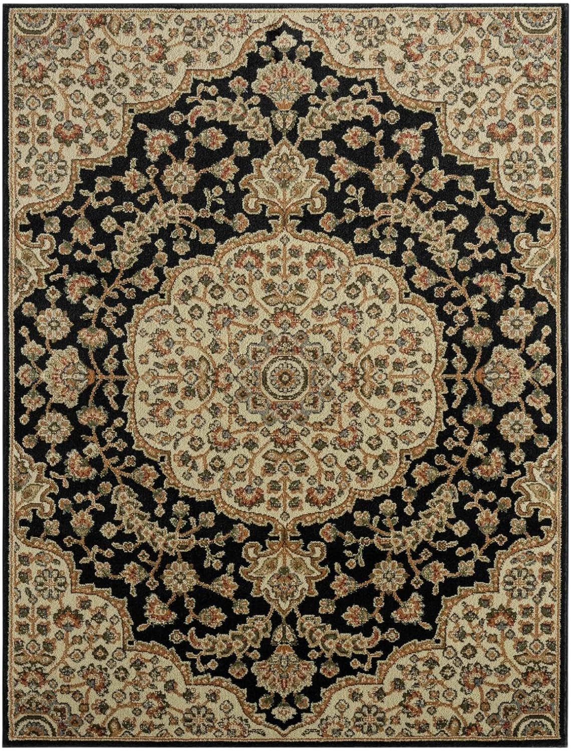 Dynamix Royalty Medallion Traditional Area Rug, Black/Ivory, 7'8"x10'4"