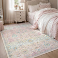 Pink Rug for Girls Bedroom, Soft Washable Floral Dorm Rug, Boho Non Slip Pastel Classroom Carpect Room, Kids