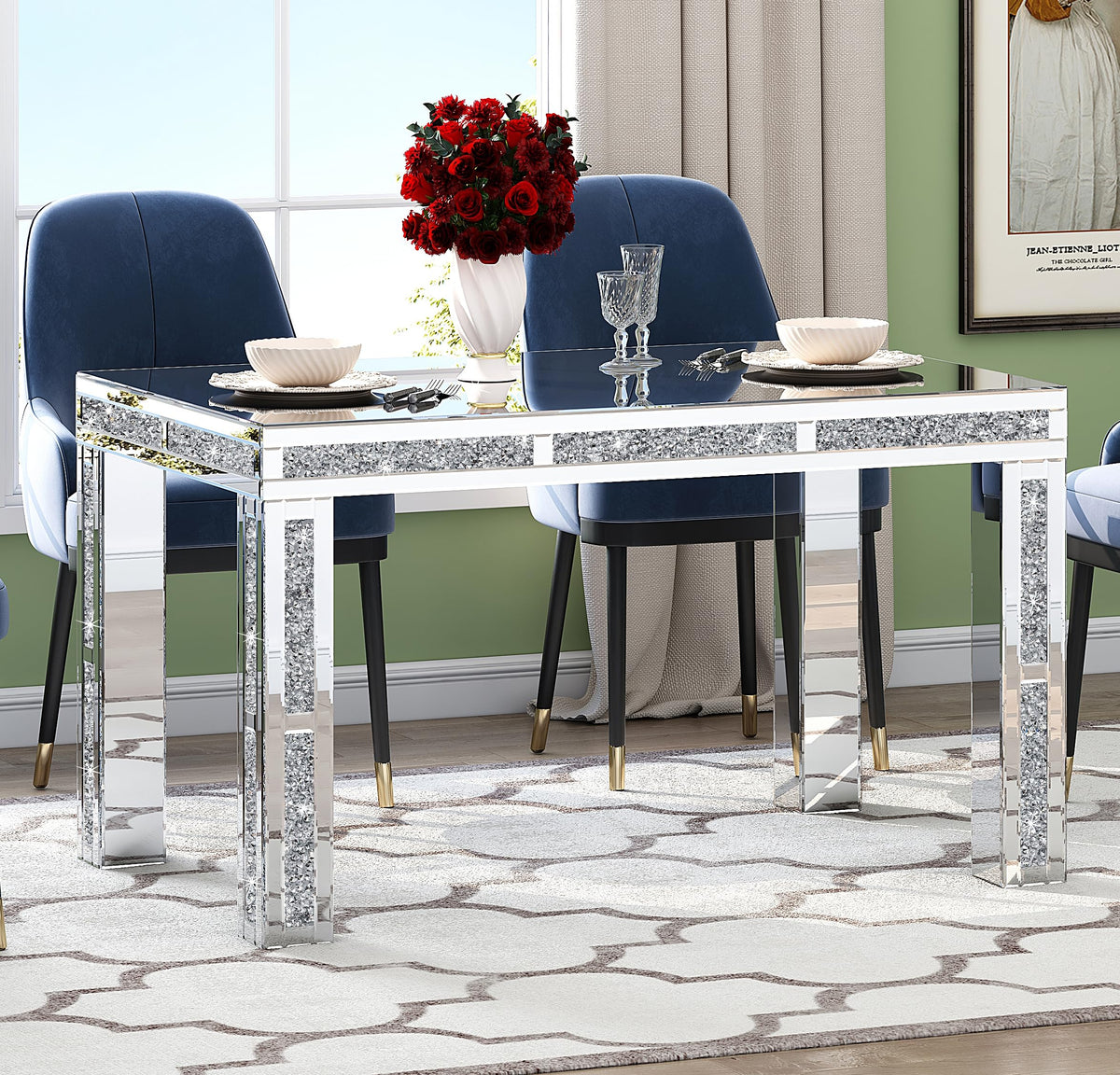 Modern Dining Table Set for 4, Rectangular Glass Kitchen Table