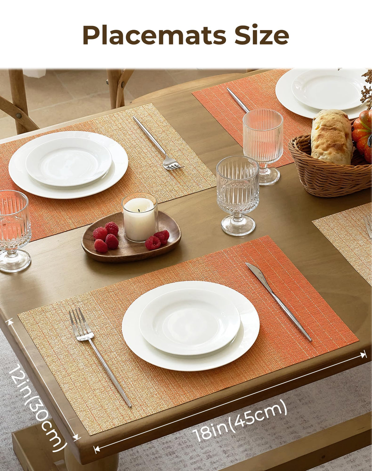 Woven Vinyl Fall Placemats Set of 12, Gradient Burnt Orange