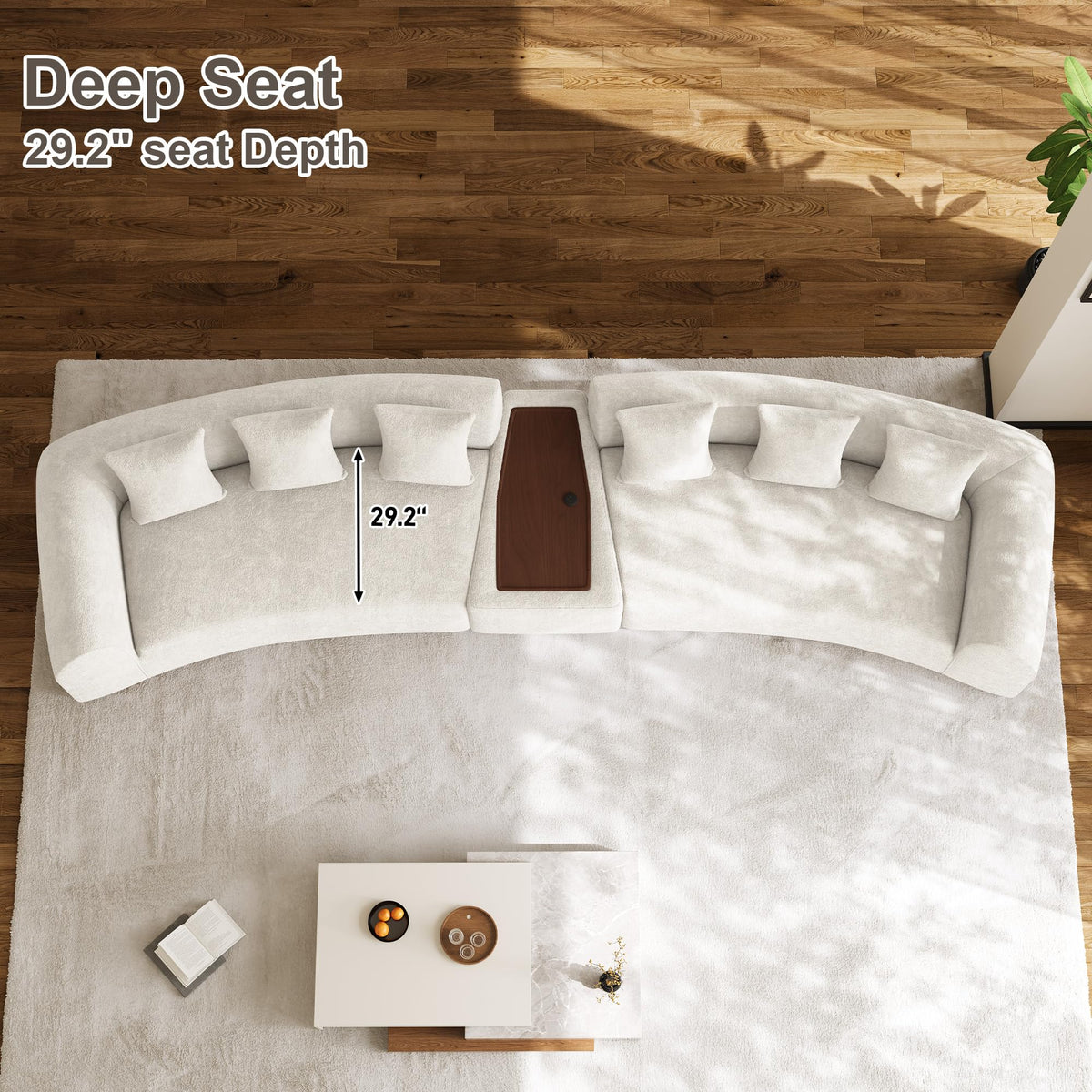 177" Oversized Curved Sectional Sofa, Chenille Cloud Couch, Beige