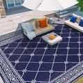 Outdoor Rug 8'x10' s, Waterproof Trellis Blue & White Outside Mat for Front Porch,Beach, Reversible Plastic Straw