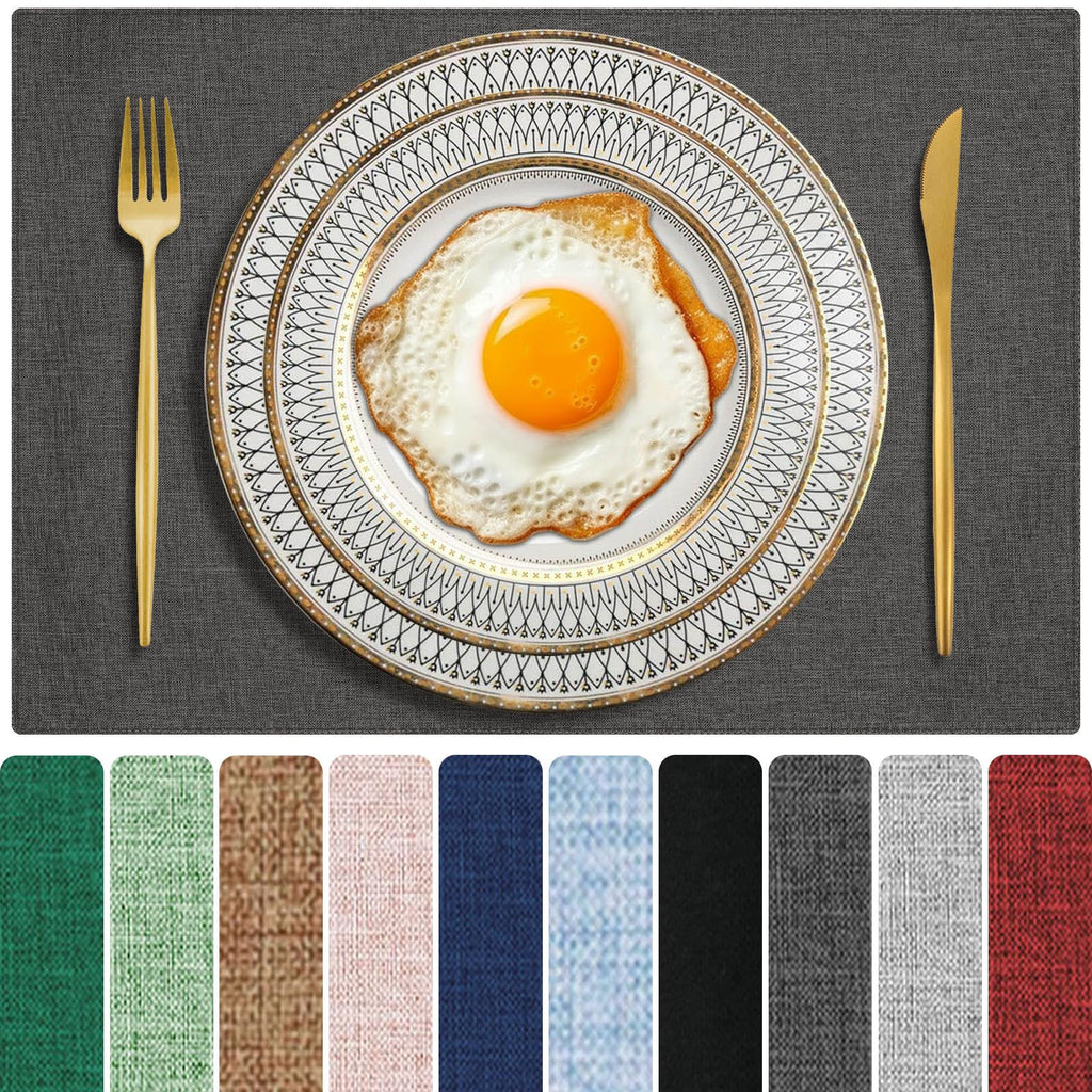 Cloth Placemats Set of 4, Cotton Linen Blend Place Mats, Dark Gray
