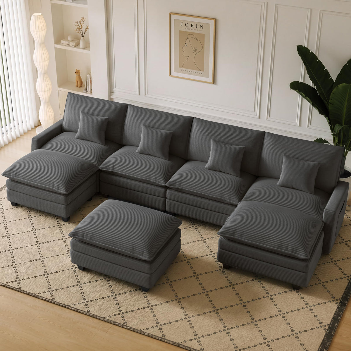 140" Oversized Modular Sectional Sofa, U Shaped Cloud Couches with Ottomans