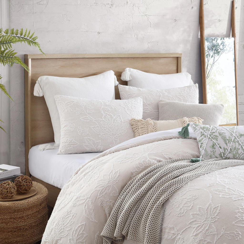 Folky Floral Jacquard Duvet Cover Sham Set Beige 3-Pc