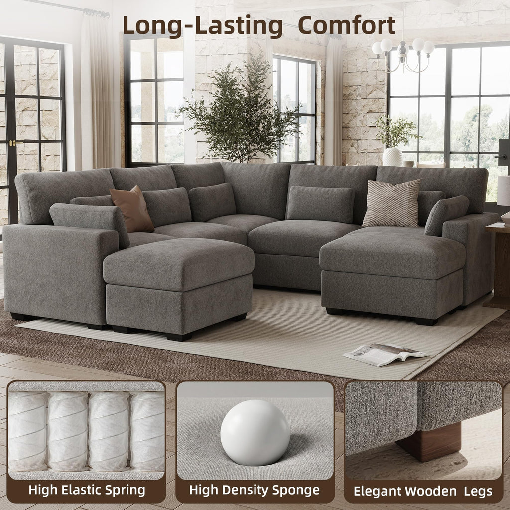 109.1'' Modular Sectional Sofa, L Shaped Oversized Extra Deep Couches, 5-Seat Chenille Couch with Wooden Legs