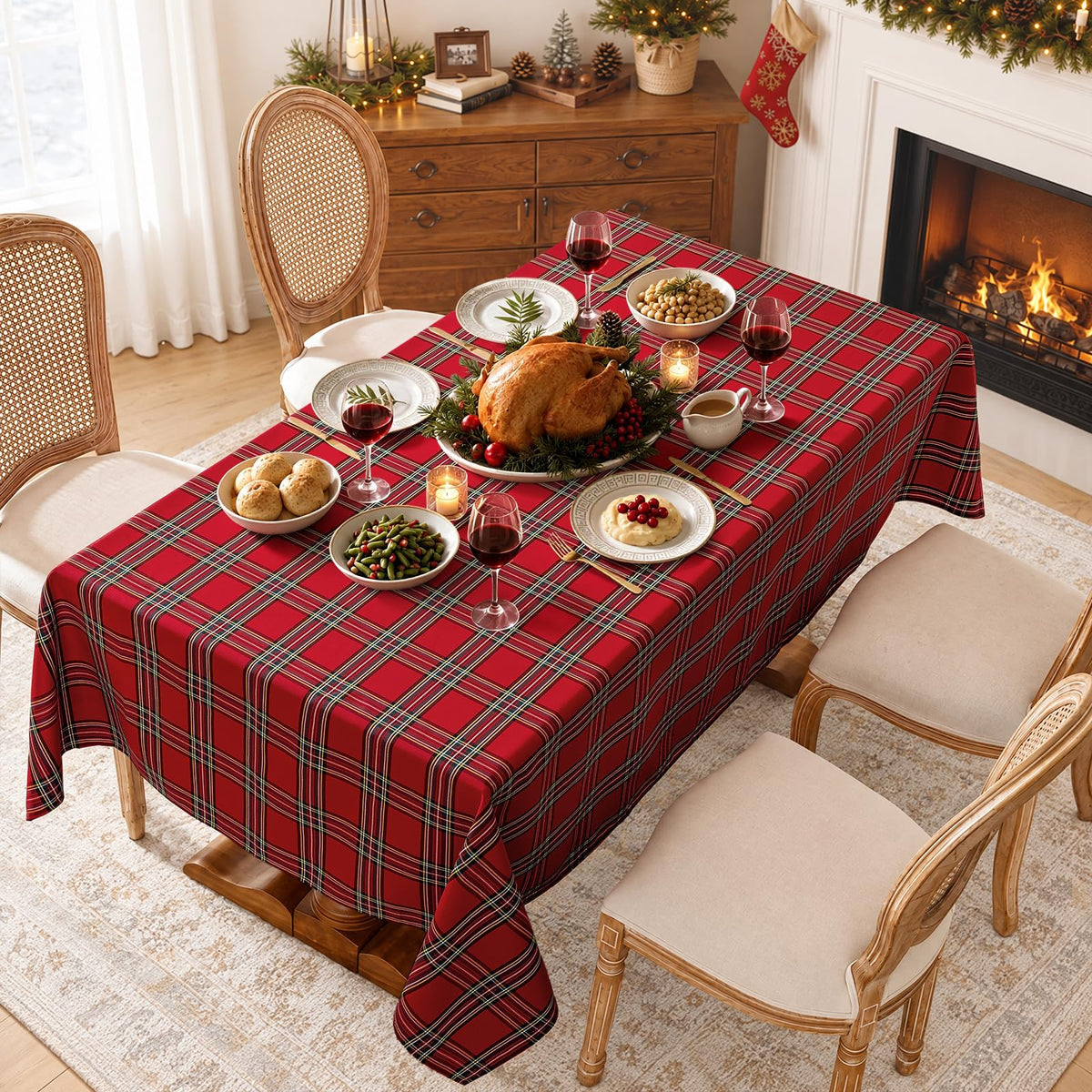 Christmas Checkered Tablecloth Rectangle Christmas Tablecloth Washable