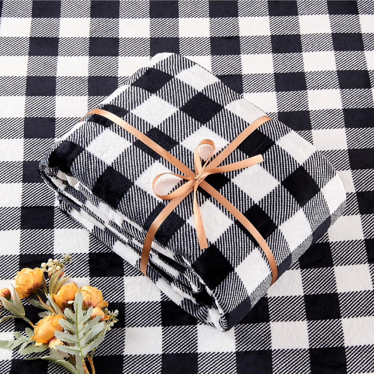 Plaid Flannel Sheet Set, Black and White, 3 Pieces
