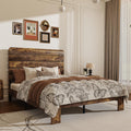 Wooden Bed Frame with Headboard, Rustic Farmhouse Platform Bedframe with Wood Slat Support, Sturdy and No