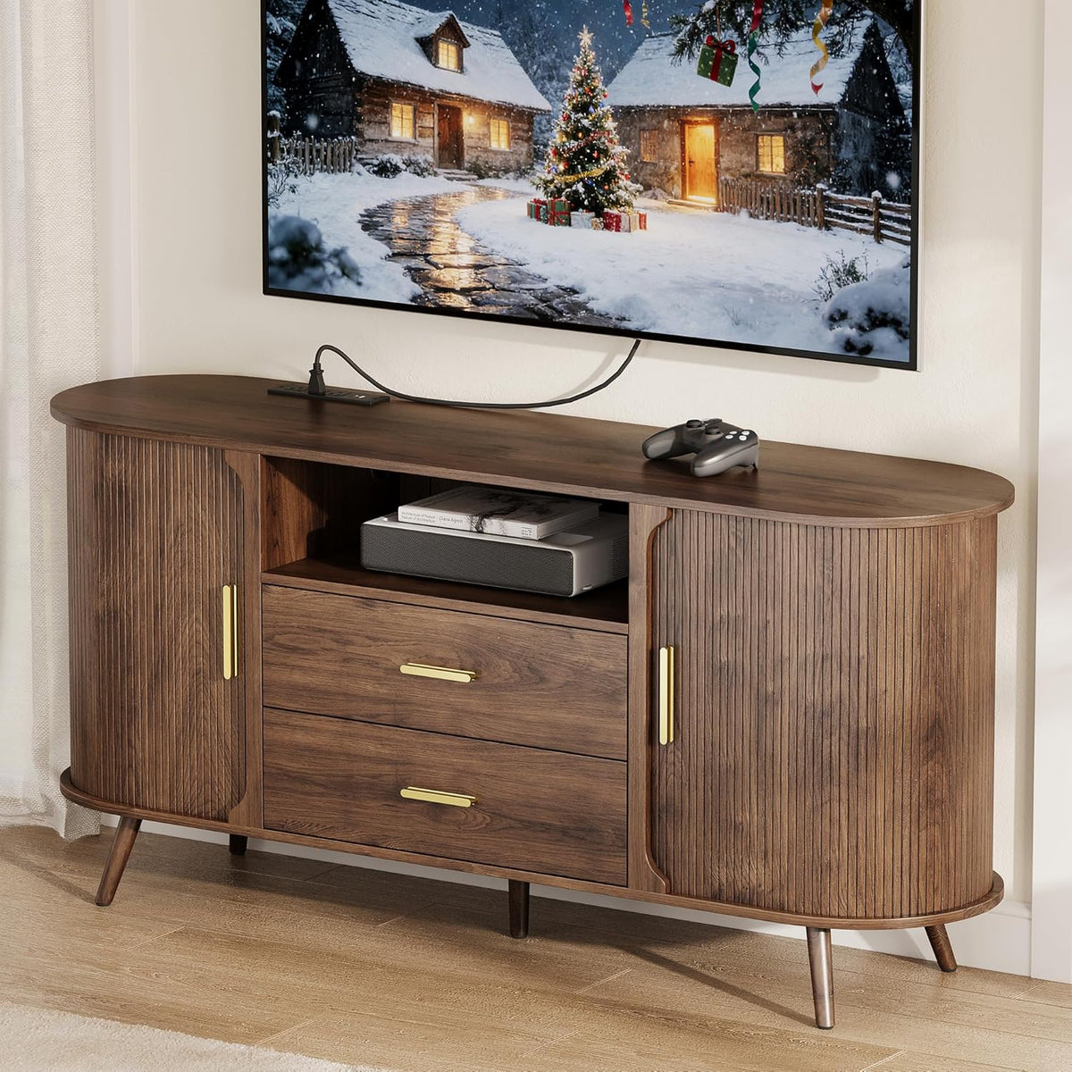 60" Sideboard Buffet Cabinet with Storage, Sliding Door & Adjustable Shelf