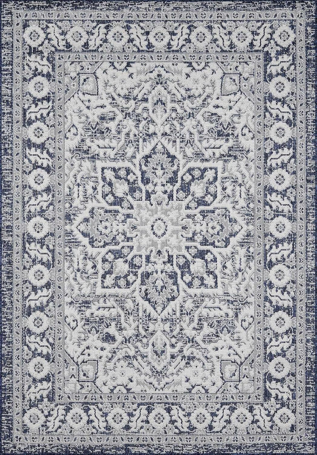 Etoile Living Room, Bedroom Patio Outdoor Area Rug - Medallion Border Floral Geometric Distressed - Traditional