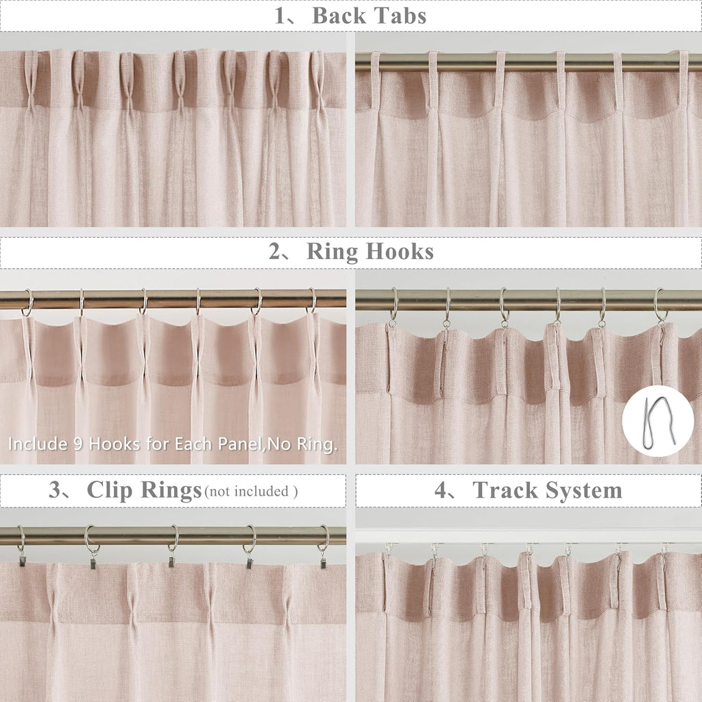 Pink Bailey Pinch Pleat Light Filtering Curtain (Set of 2 Panels) Panels,Boho Textured Semi Sheer Drapes Window