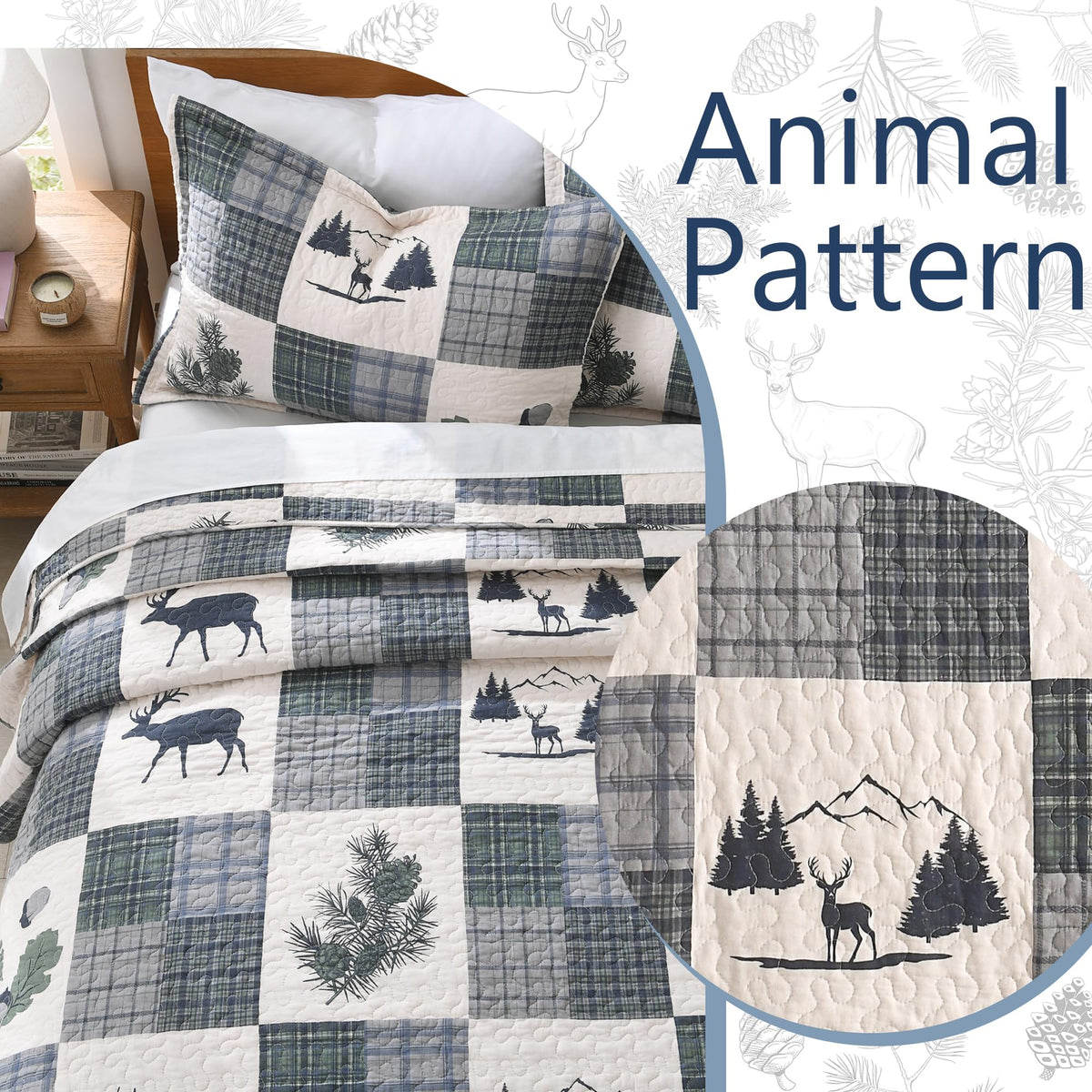 Cabin Quilt Set 100% Cotton Bedding Sets Rustic Style Plaid Patchwork