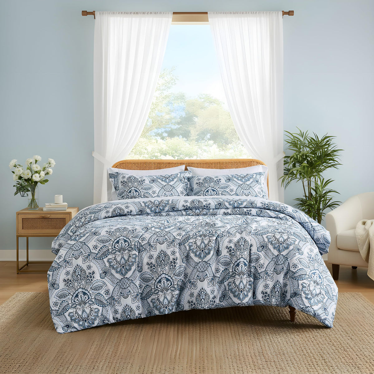 Boho Paisley Duvet Cover Set Twin/Twin XL 2 Piece 69x98 Enchantment Blue