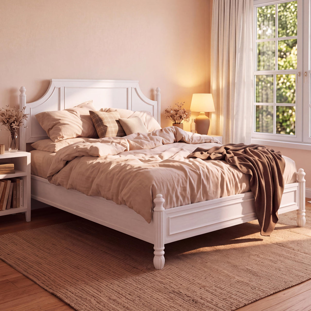 California King Wood Bed Frame with Fluted Spindle Post (White)