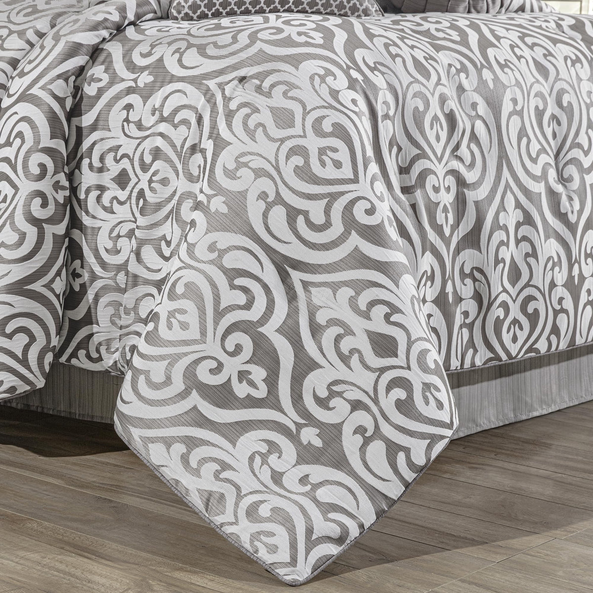 9 PCS Contemporary Jacquard Comforter Set, Silver Gray