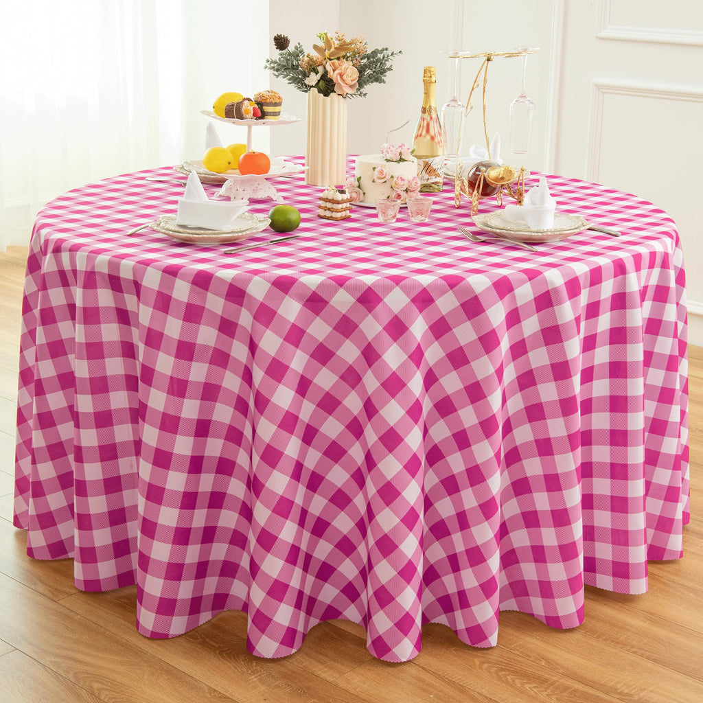 Waterproof Plaid Tablecloth Fabric - Round 108 Inch Classic Gingham Checker Table Cloth for Indoor/Outdoor Use