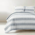 Yarn Dyed Textured Stripe Waffle Quilt Set, 3 Piece Set, Navy & White - Soft Waffle Bedding Set - Blue Quilt