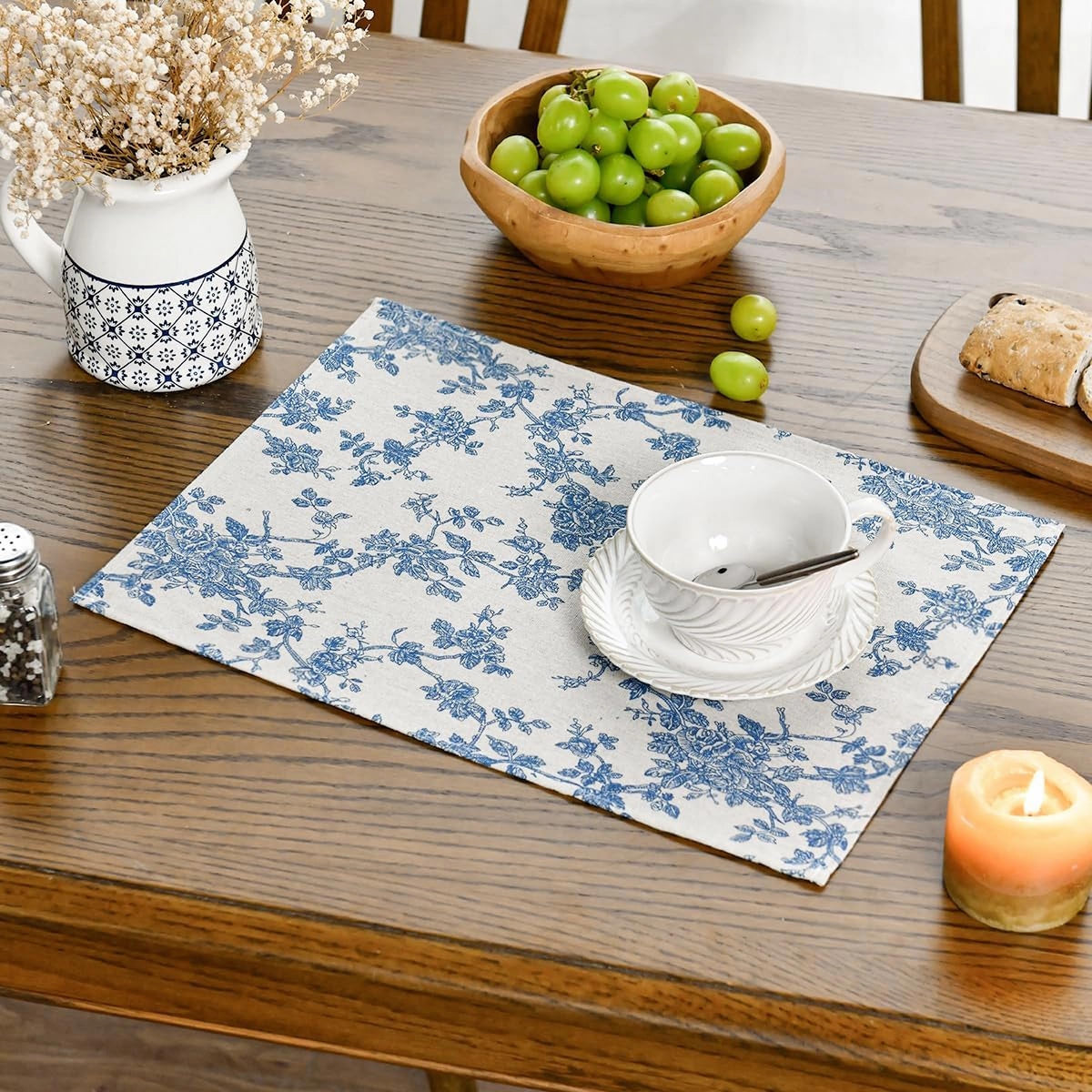 Pastoral 100% Polyester Fabric Placemats for Dining Table Set of 6
