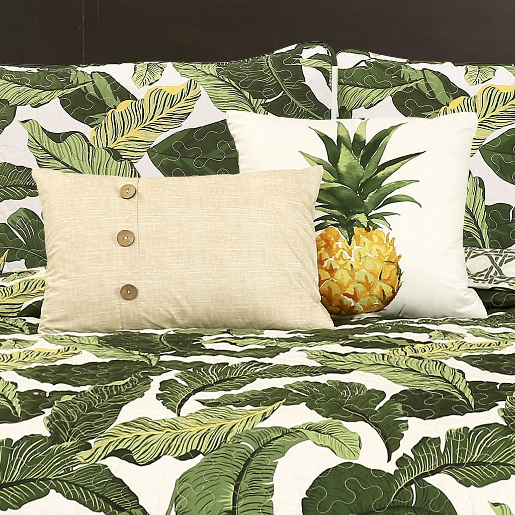 Tropical Paradise Reversible Quilt 5 Piece Set Green - Coastal Bedding Set Quilt - Beach Decor - Green