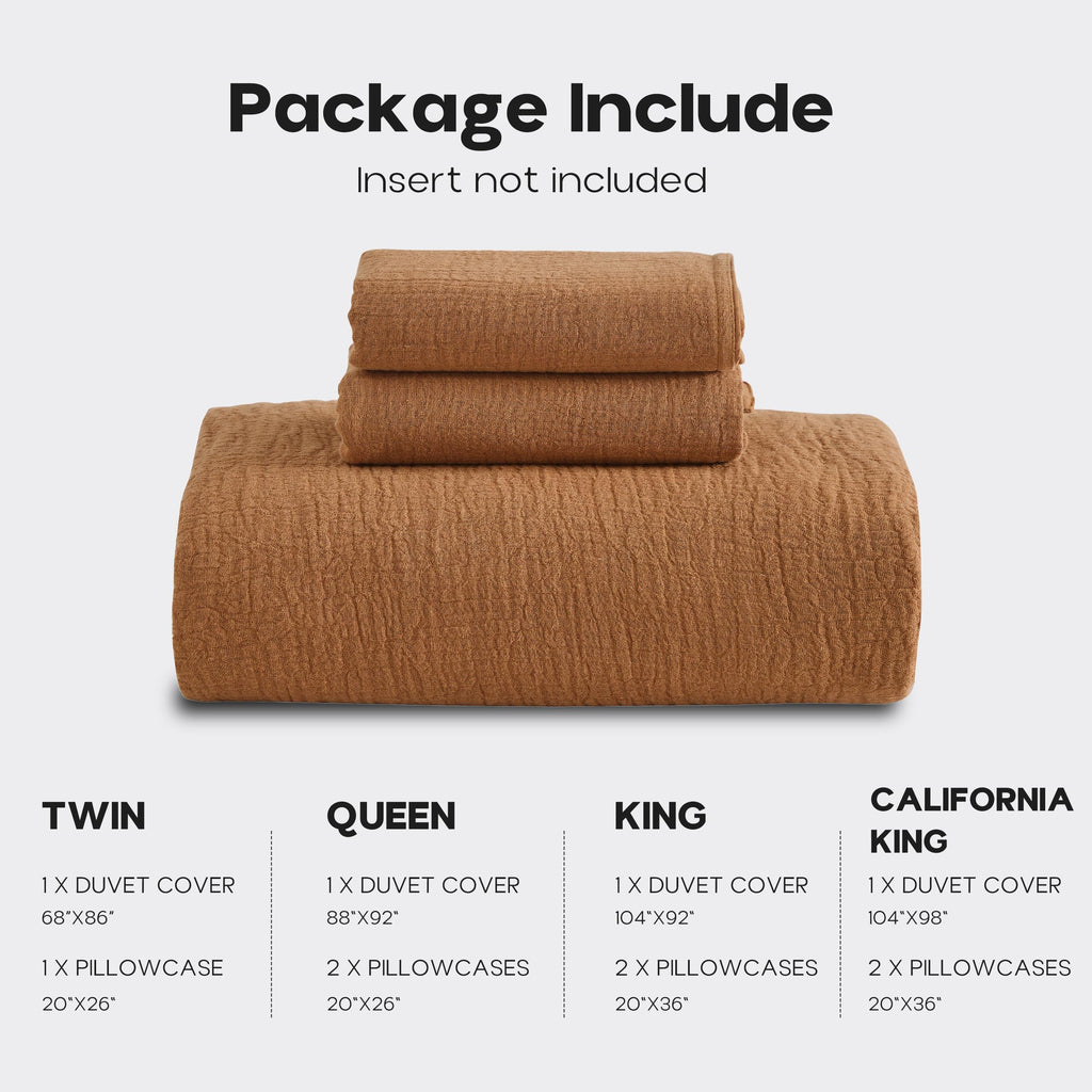 Muslin Duvet Cover Set, 3Pcs Rust Linen Cotton 3-Layer Gauze Minimalist Comforter Cover 104"x92", Ultra