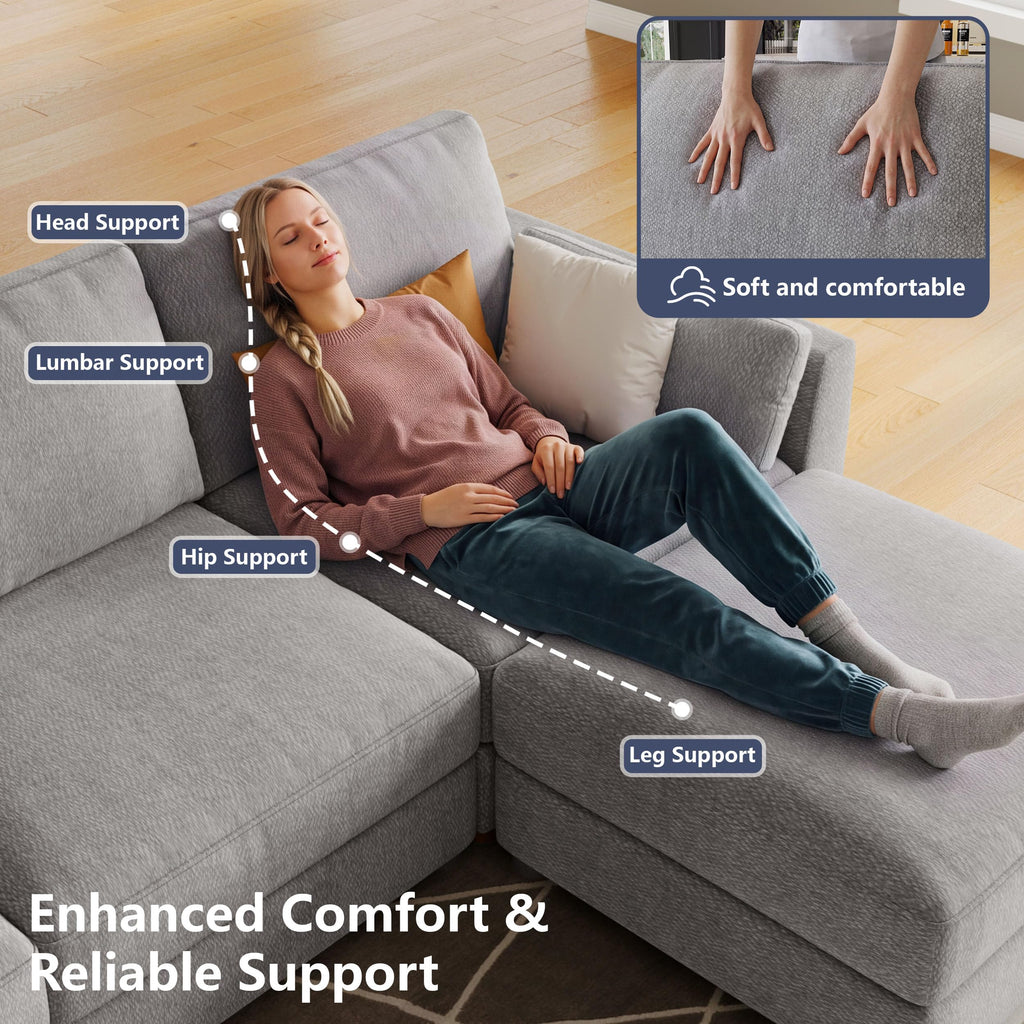 Oversized Modular Sectional Sleeper Sofa Bed Cloud Couches Gray