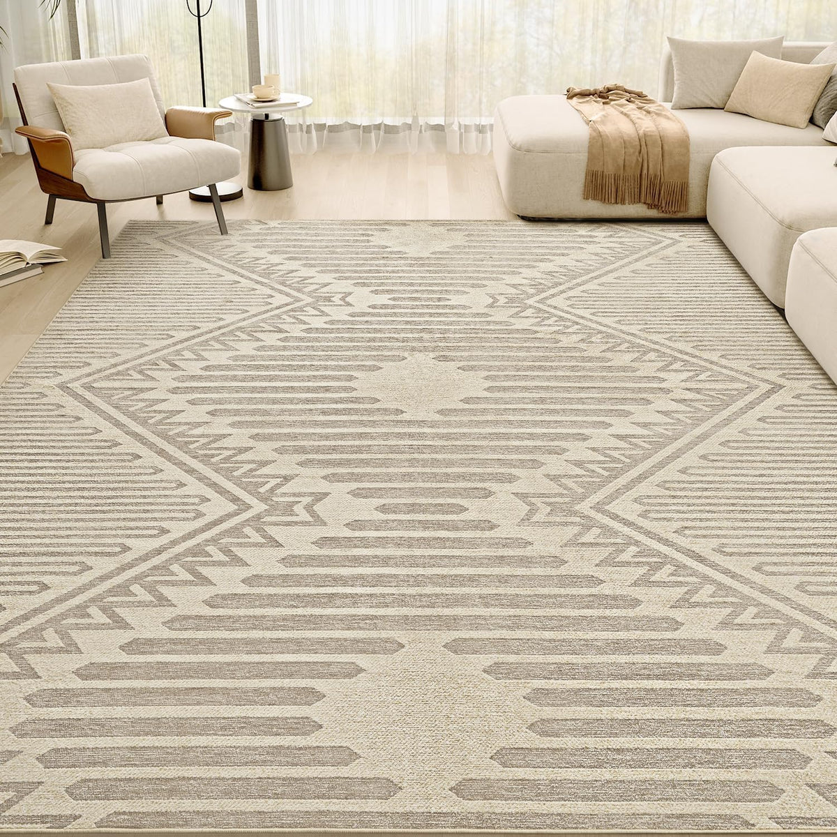 Boho Beige 5x7 Area Rugs Textured Tufted Rugs Bedroom Nursery Rug-Carpet Washable Brown Neutral Modern Aztec Rug