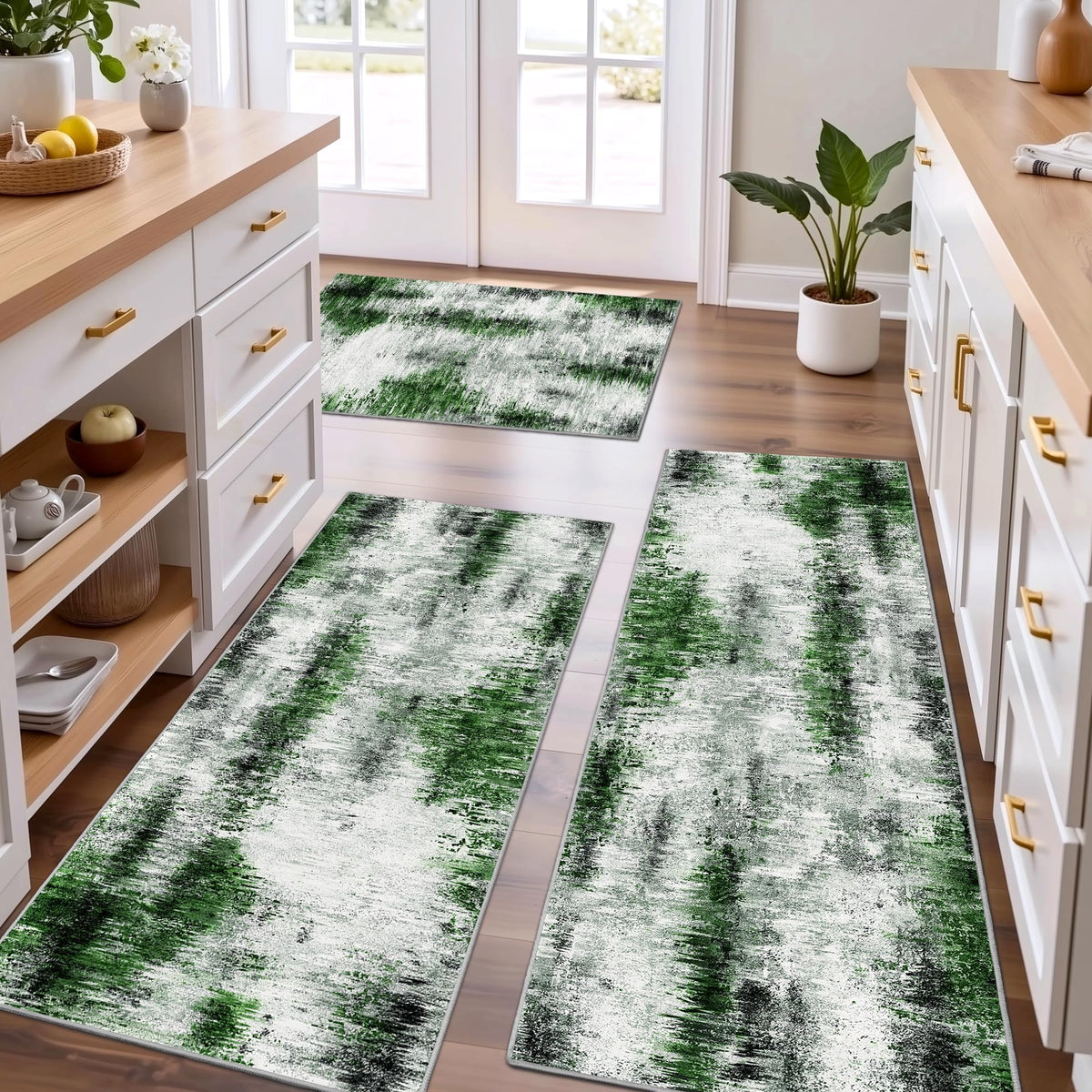 Upgrade Non Slip Kitchen Rugs Sets of 3 Washable Kitchen Mats for Floor Abstract Kitchen Runner Rug Soft Floor Mat