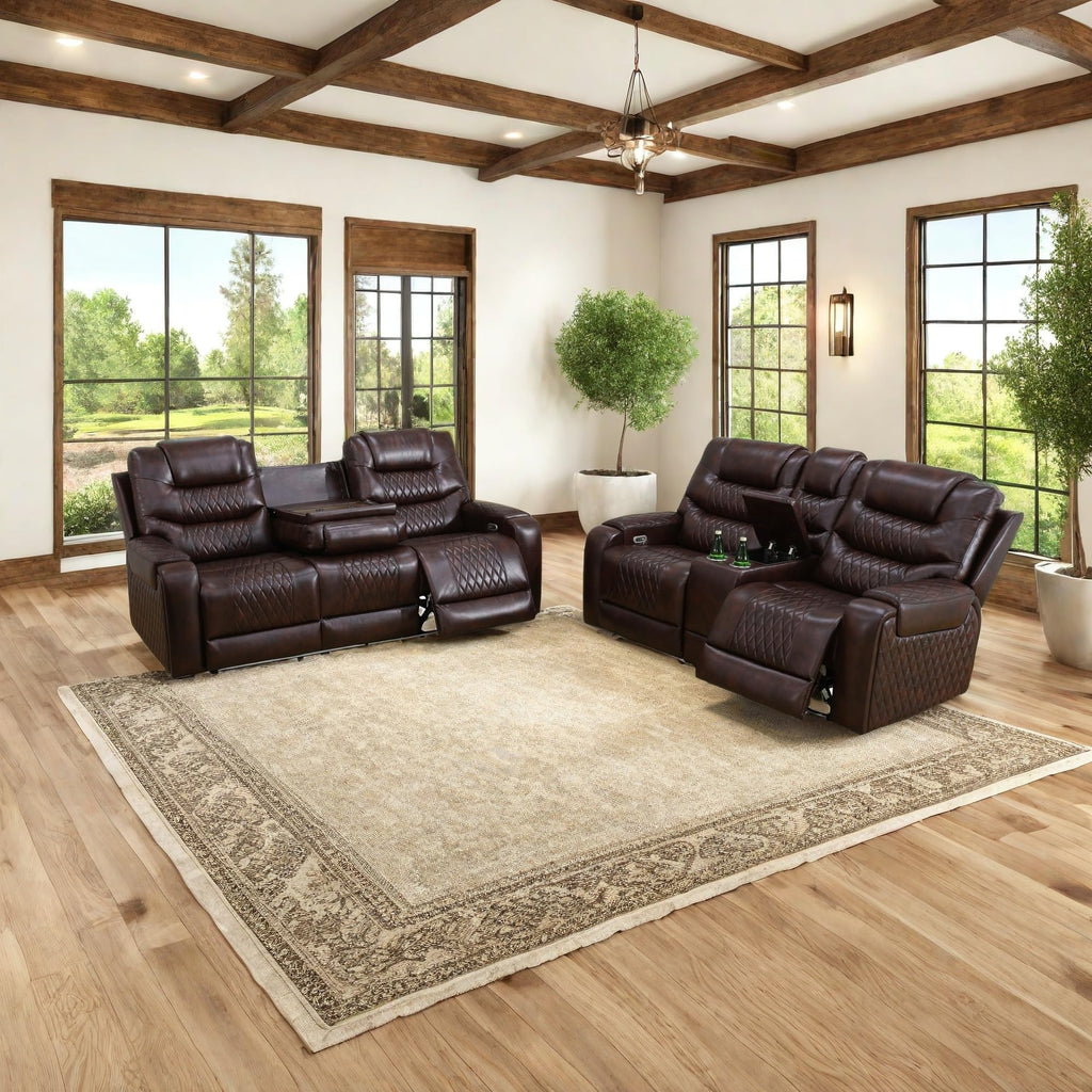 Living Room Furniture Set, Power Reclining Sofa Set, Air Leather Recliners with Built-in USB Ports and Storage