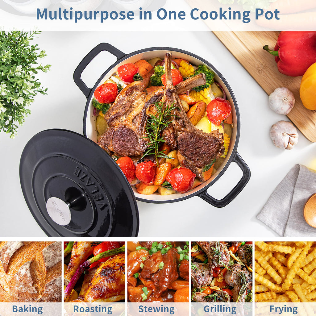 6 QT Enameled Cast Iron Dutch Oven Pot with Lid, Black
