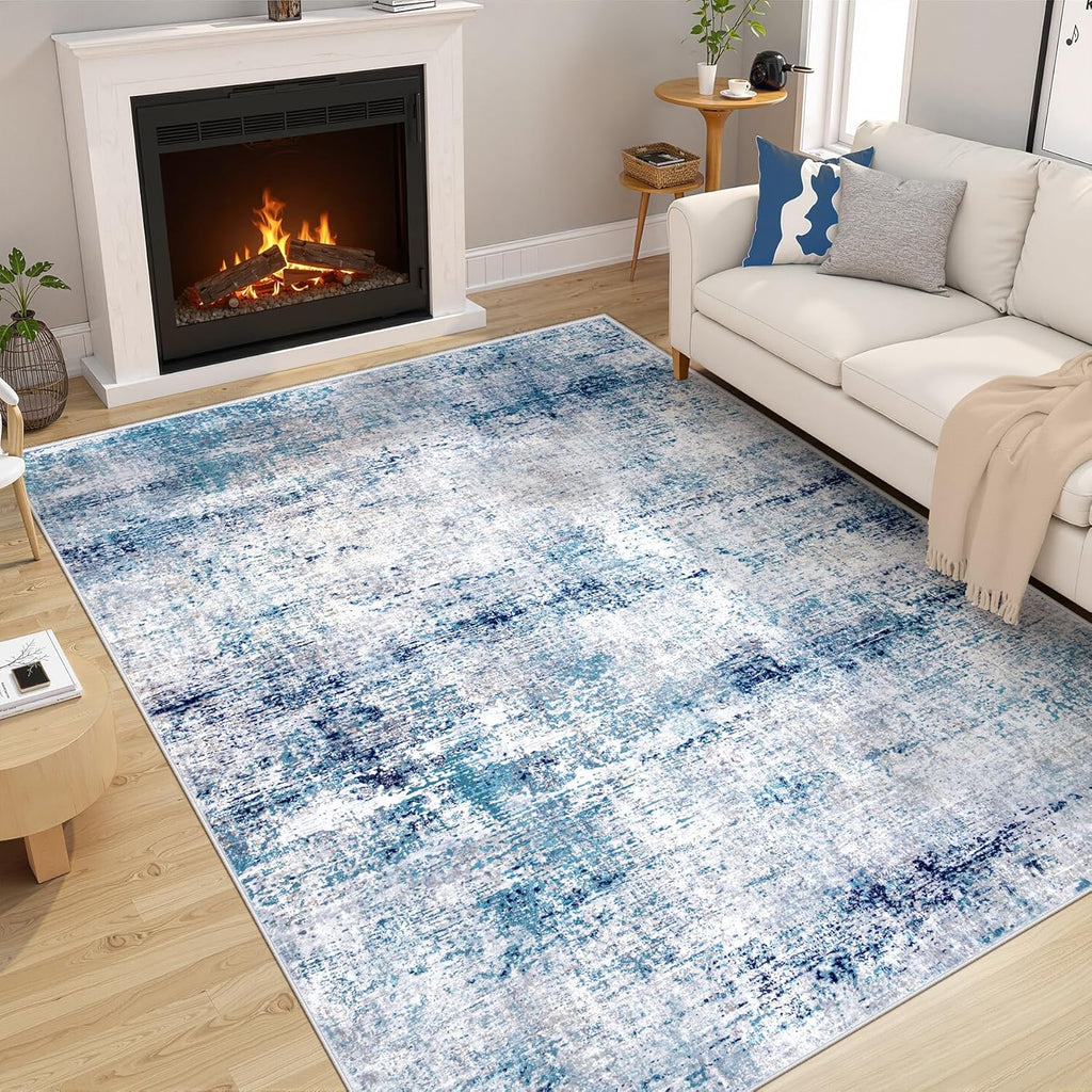 Area Rugs 5x7 for Living Room: Washable Rug Modern Abstract Neutral Rugs Non-Slip Low-Pile Soft Carpet for Bedroom