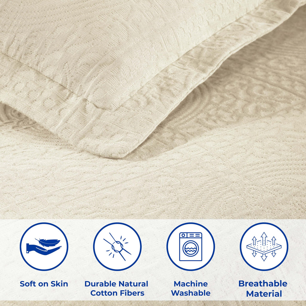 Cotton Bedspread, Jacquard Woven Matelasse Bedding, Twin, Ivory