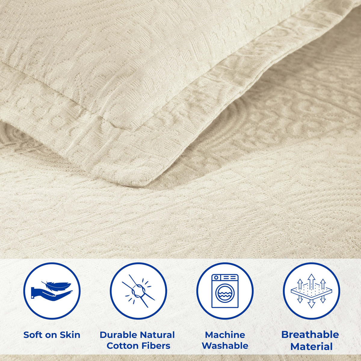 Cotton Bedspread, Jacquard Woven Matelasse Bedding, Twin, Ivory