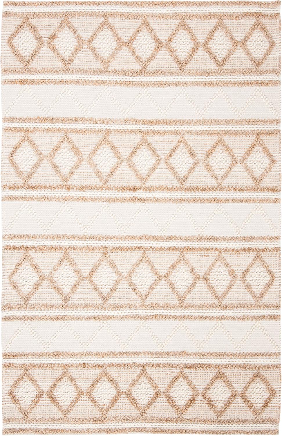 Natural Fiber Collection Area Rug, Beige & Ivory, Handmade Moroccan Boho Tribal Jute & Wool, Ideal for High