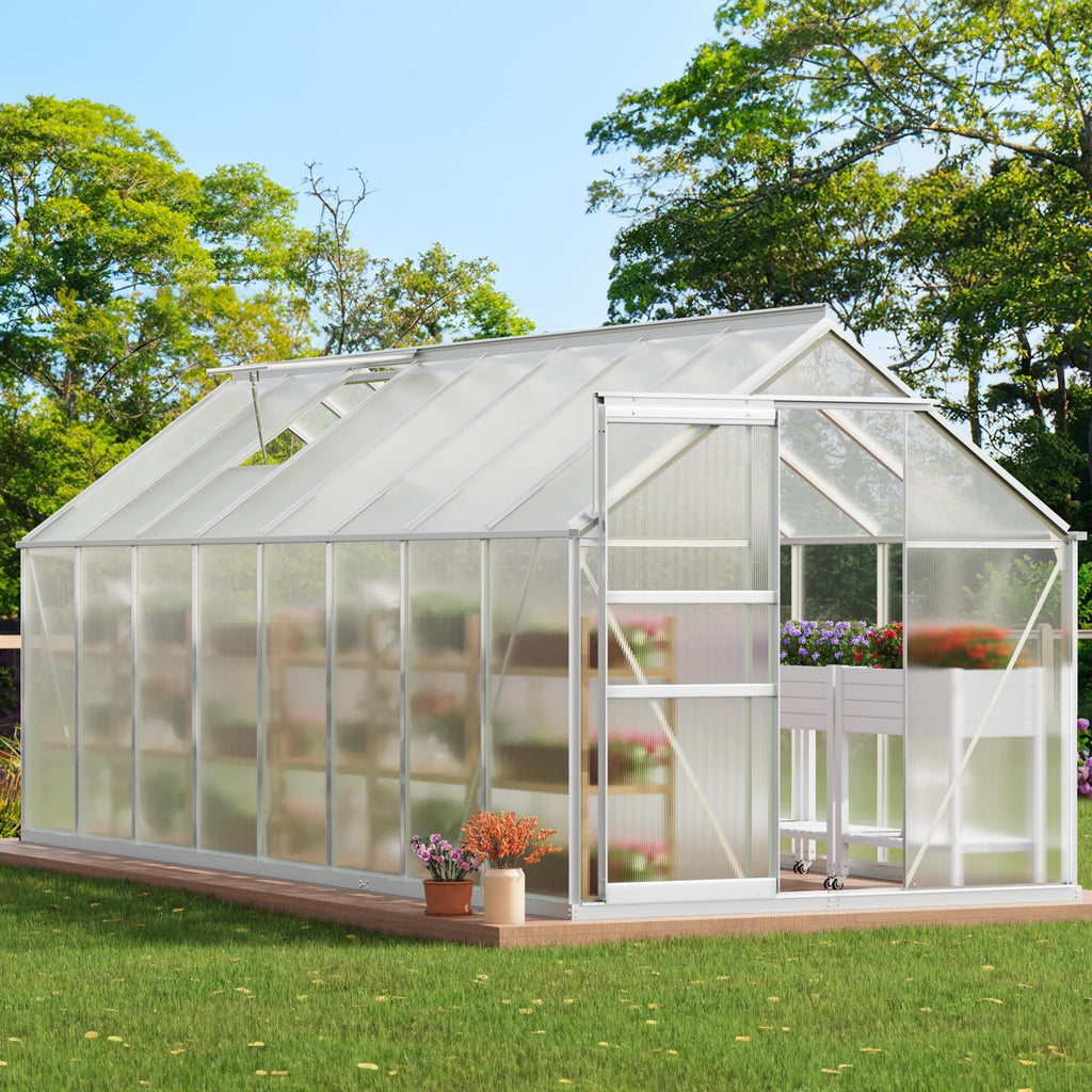 16x6FT Polycarbonate Greenhouse for Outdoors, Large Heavy Duty Aluminum Greenhouses with Sliding Doors and Vent