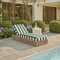 Outdoor Chaise Lounge Chair - Heather Tan & Hunter Green Stripe - Steel and Woven Rope - Adjustable