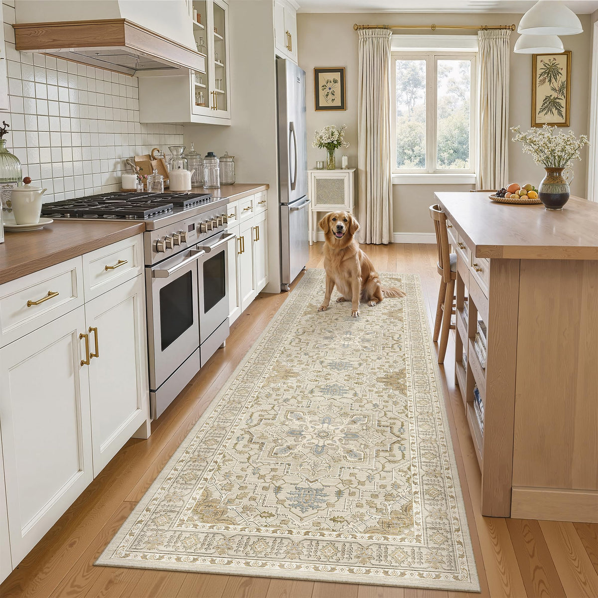 Kitchen Runner 2'6''x8' Soft Rug Runners s, Beige/Blue