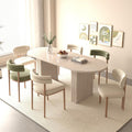 78.74" Extendable Dining Table for 4-8 People,Oval Travertine Inspired Kitchen Table with Wooden Strip Base for