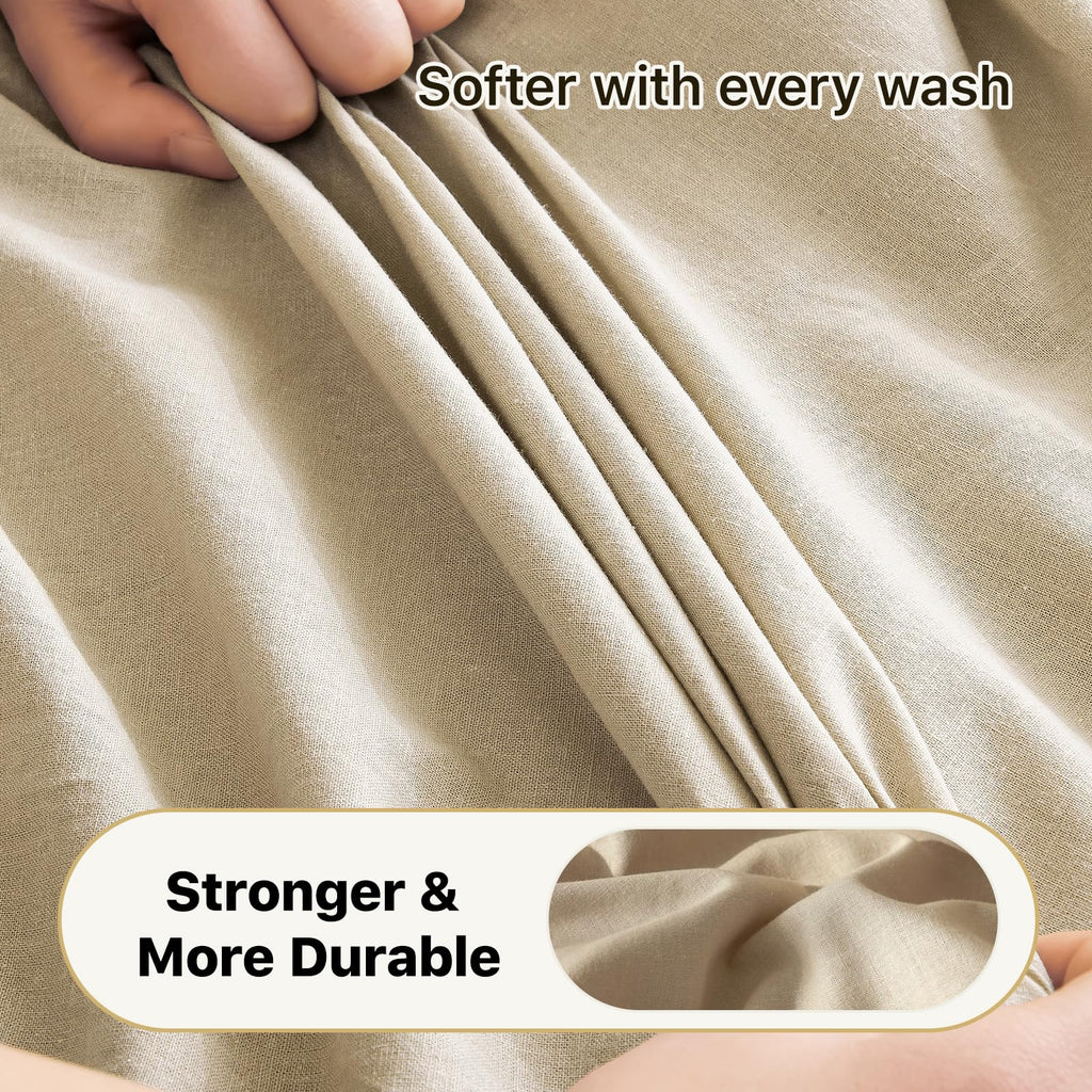 100% Linen Sheets 4 Piece - Washed Natural Flax Bedding Set, Ultra Breathable Soft Durable Flat Sheet