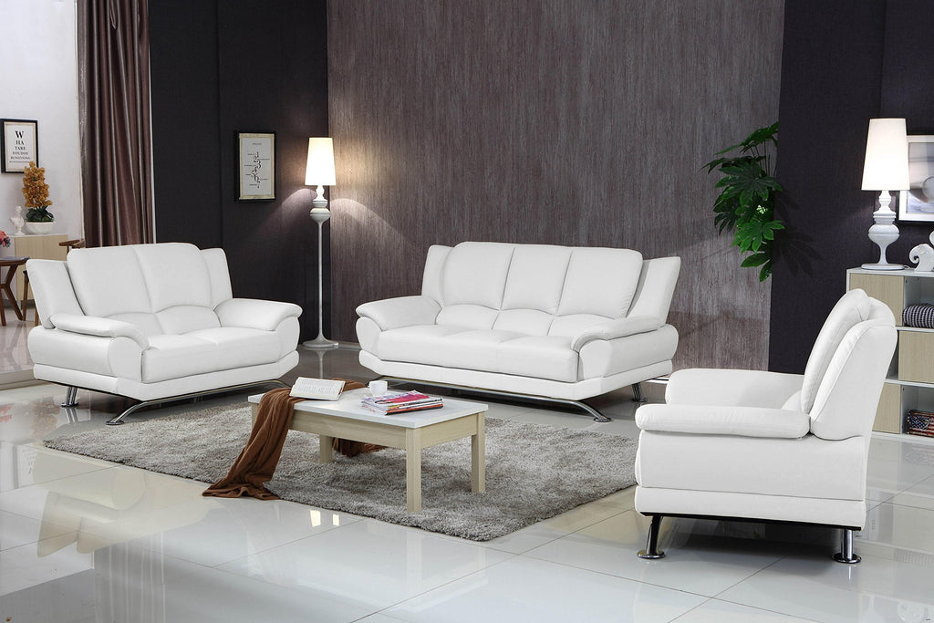 Milano Contemporary Leather Sofa Set (White)
