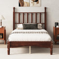 Walnut Wood Bed Frame Traditional with Spindle Headboard, Vintage Platform Bed Frames, Retro Bedframe