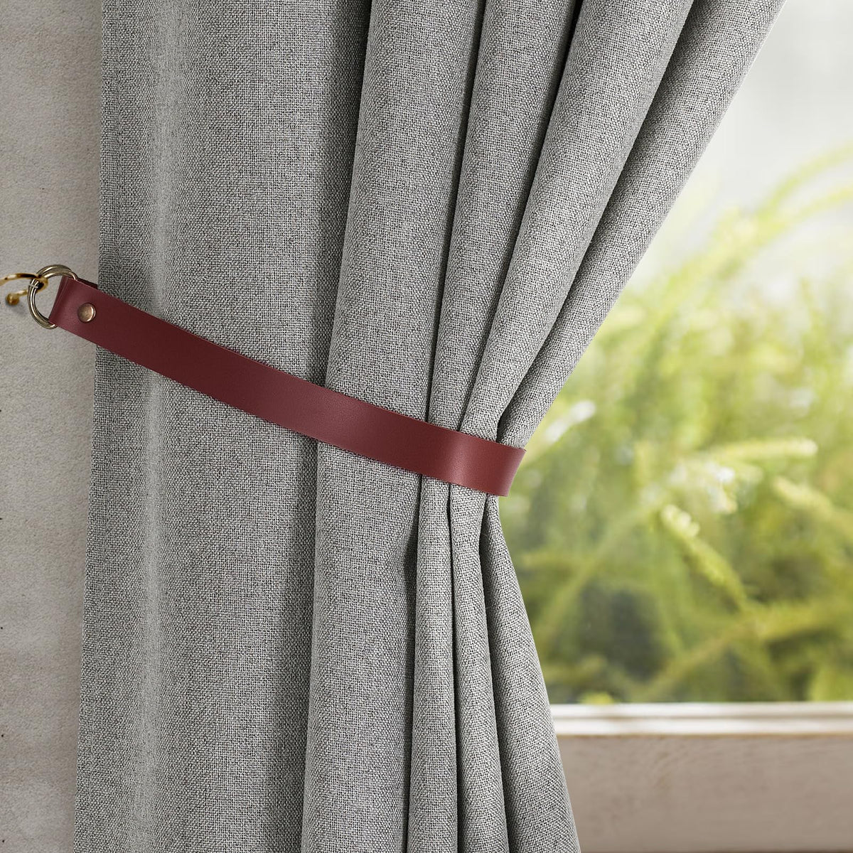 Faux Leather Curtain Tiebacks with Hooks, 4 Pack, Claert
