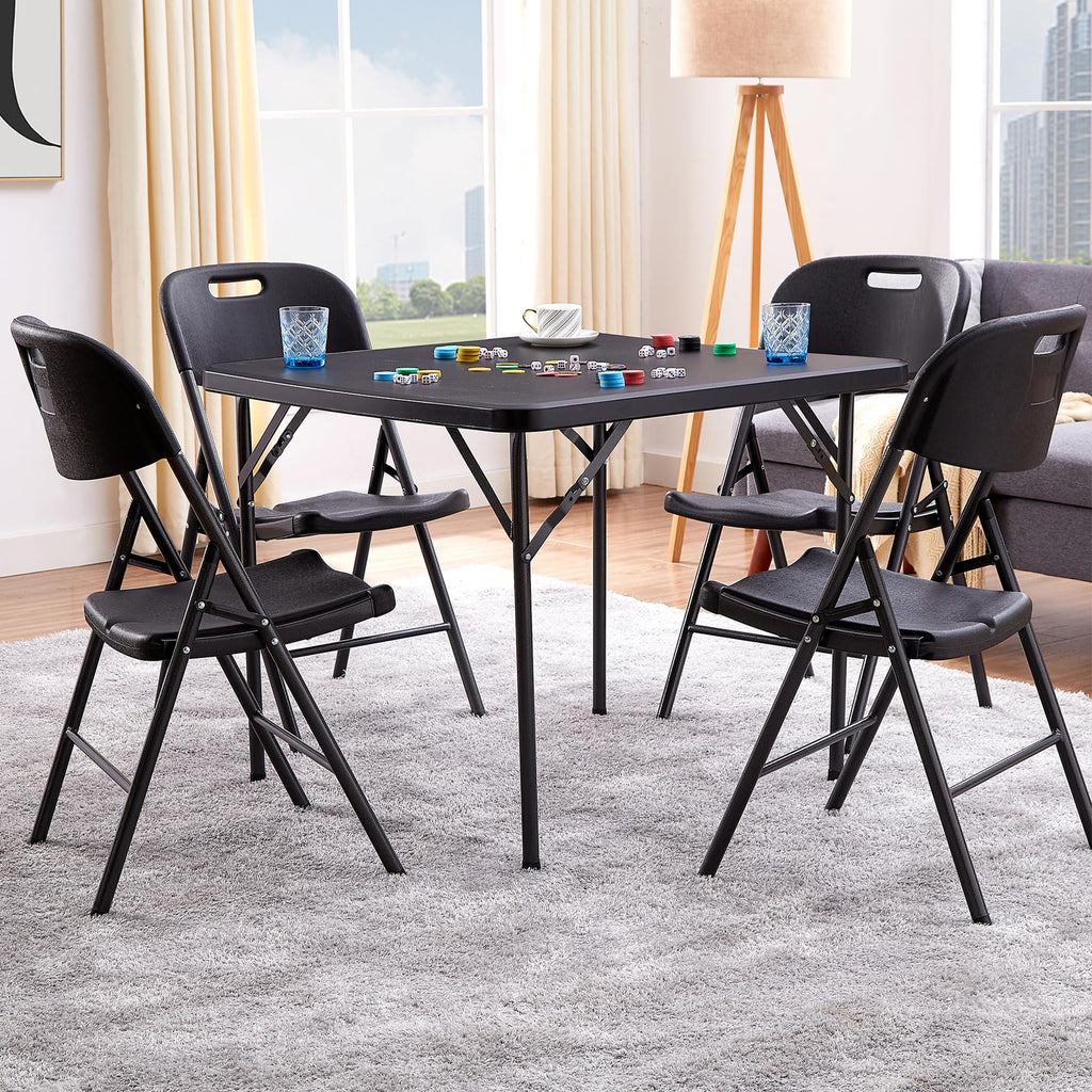 5 Piece Folding Card Table Square and Chairs Set, Plastic Tabletop & Seat, Foldable & Portable for Indoor Outdoor