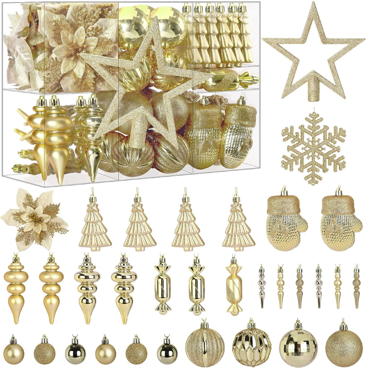 80pcs Christmas Balls Ornaments Set, Shatterproof Plastic Baubles Christmas Pendant for Xmas Tree, Holiday Wedding