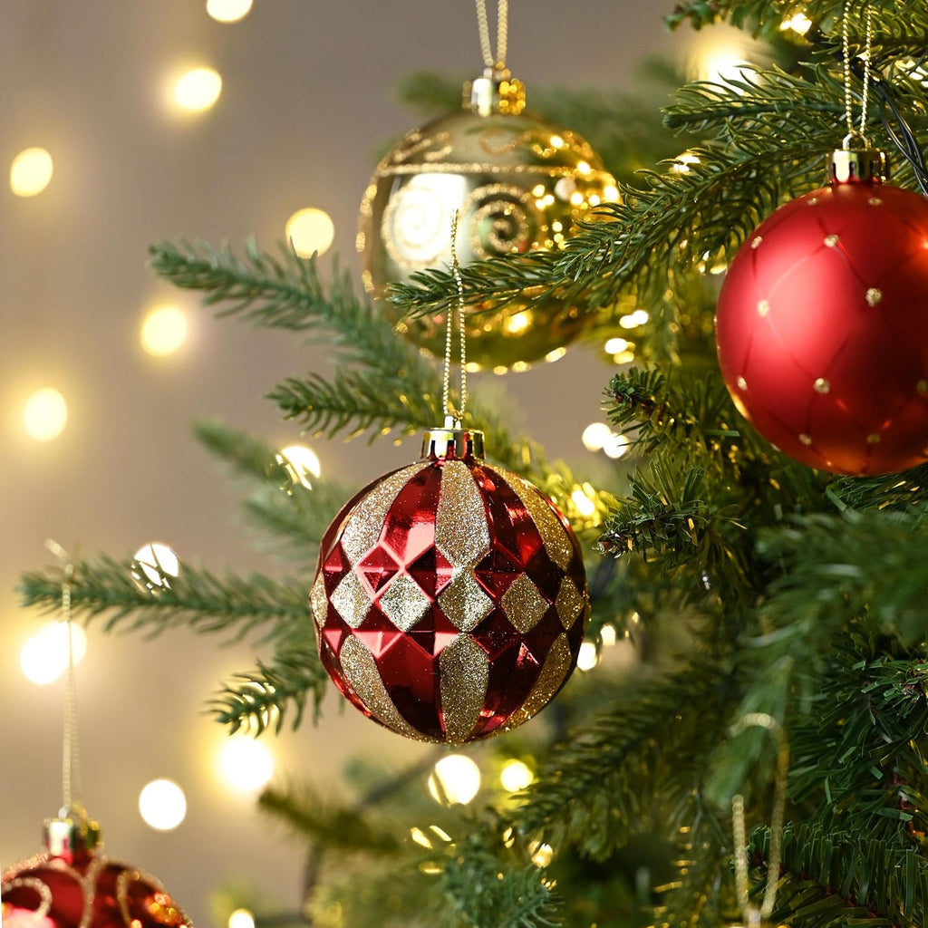 Christmas Tree Decorations Set, 16ct Red and Gold Shatterproof Christmas Ball Ornaments Bulk, 3.15 Inches Luxury