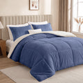 Fluffy Sherpa Comforter Set, Thick Bedding Set 3PC, Slate Blue