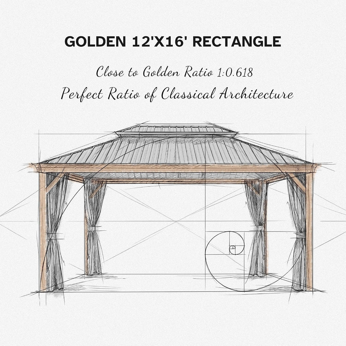 12' X 16' Outdoor Hardtop Gazebo Galvanized Steel Double Roof Permanent Canopy Aluminum Frame Pavilion Gazebo with