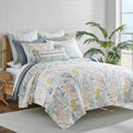 Ocean Meadow Quilt Set - Quilt and One Standard Sham - Coastal - Teal, Blue, Coral, White and Ochre - Quilt