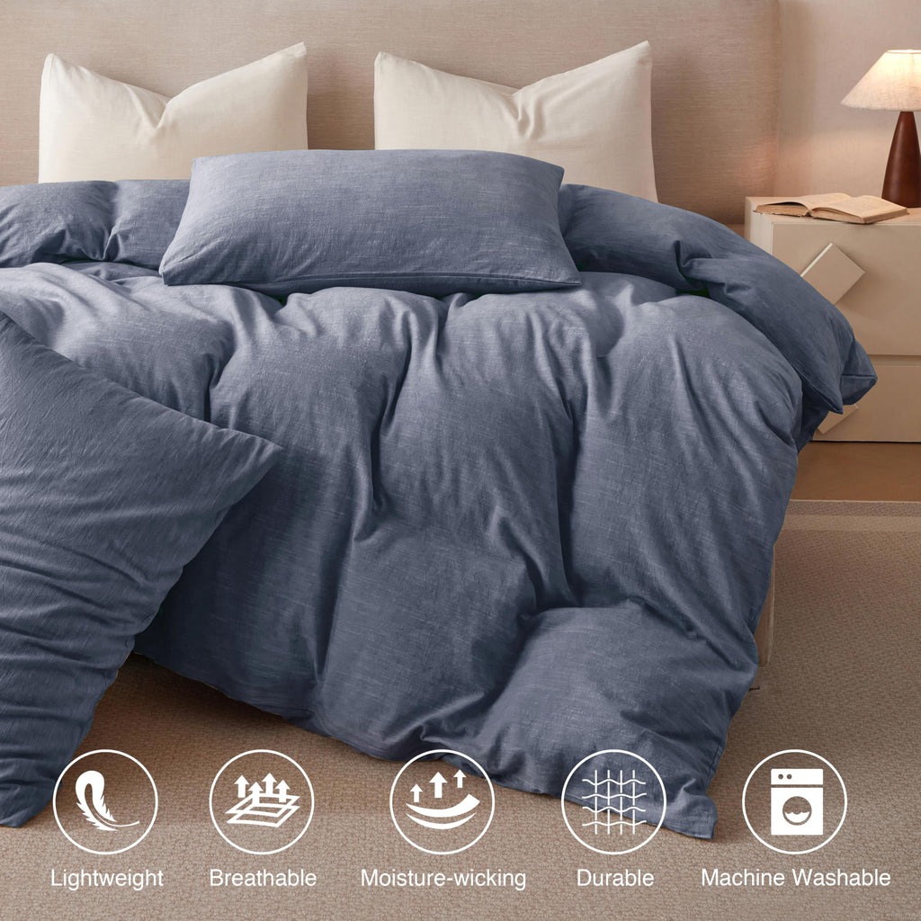 Linen Duvet Cover - Soft Breathable Cotton Linen Blend, 3-Pieces Bedding Set with 2 Pillowcases