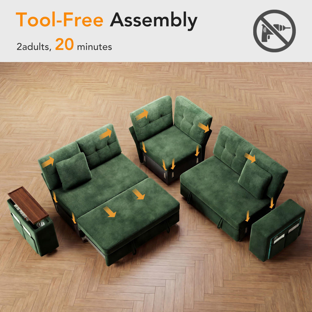 5 Seat Modular Sectional Sleeper Sofa with Pull Out Bed, L-Shaped Couch with Reclining Backrest, Lift Top Storage